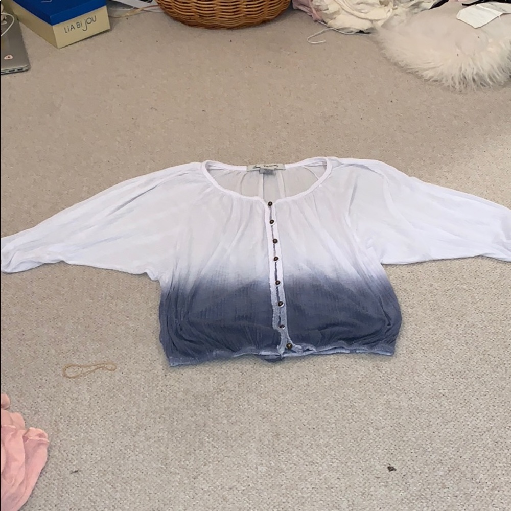 **NEVER WORN Cotton White/ Blue Ombré Blouse